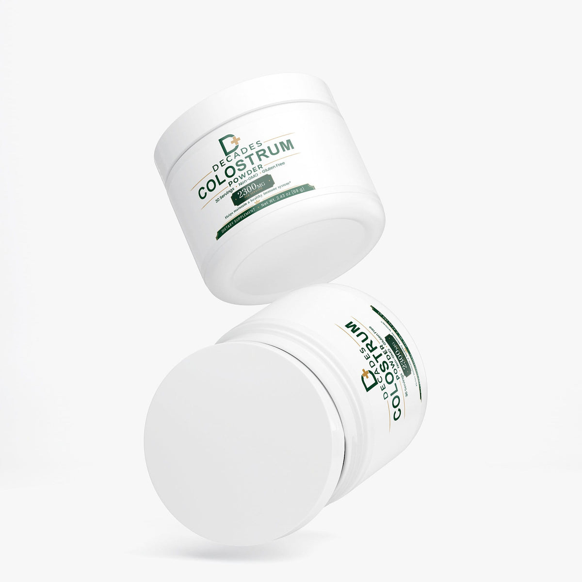 Decades Colostrum Powder supplement tub