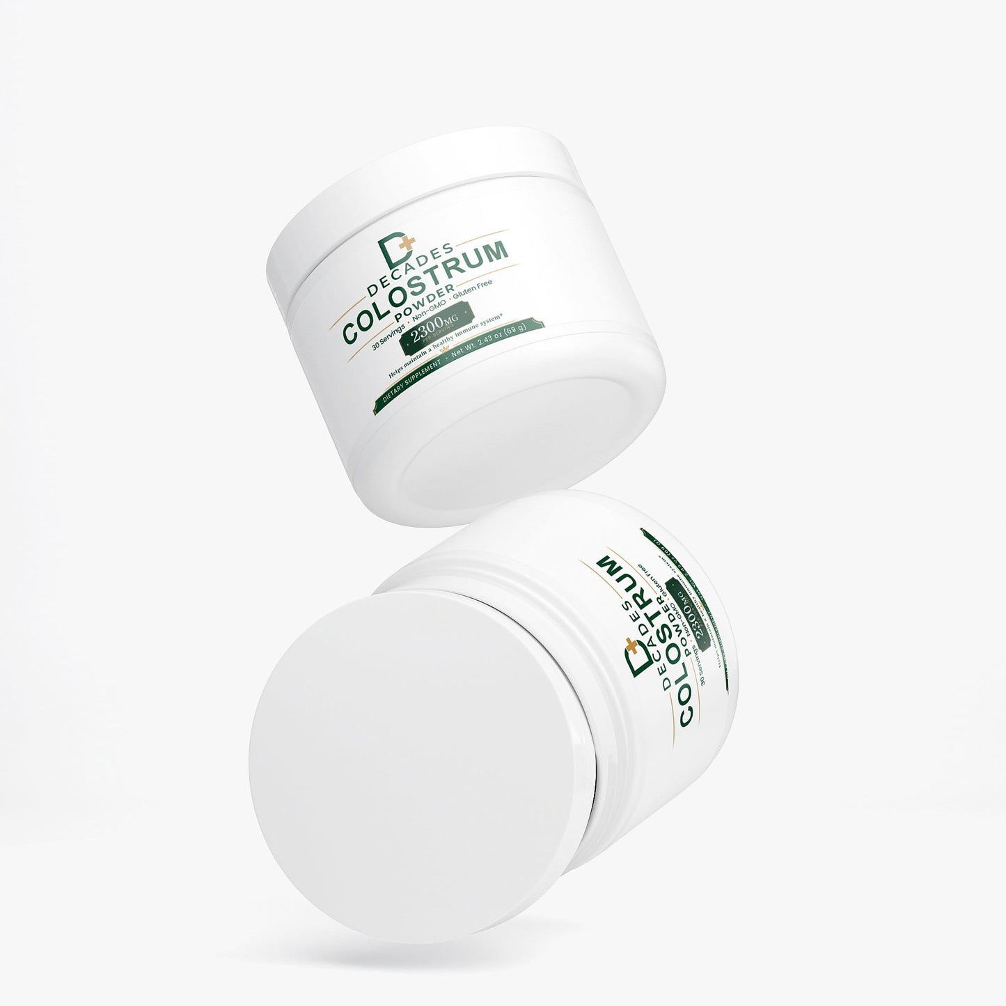 Decades Colostrum Powder supplement tub